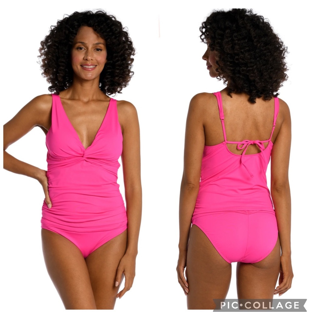 LA BLANCA Island Goddess Twist Tie Back Tankini Top - Pop Pink Sz 4